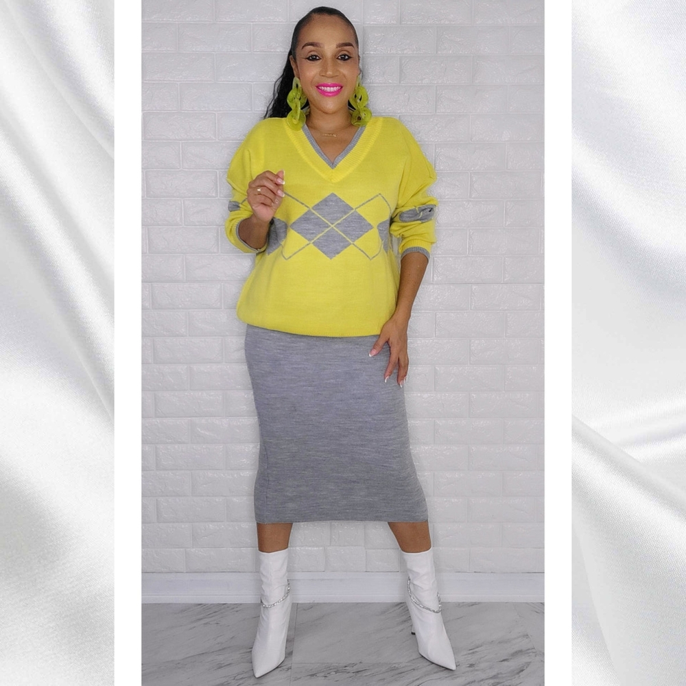 Gray Knit Midi Skirt